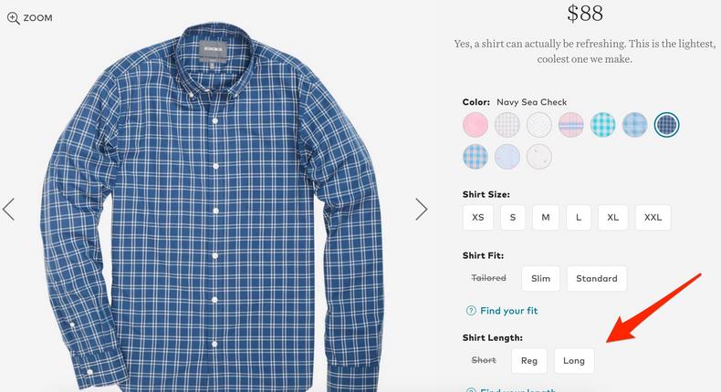 Bonobos shirts come in short, regular, and long.