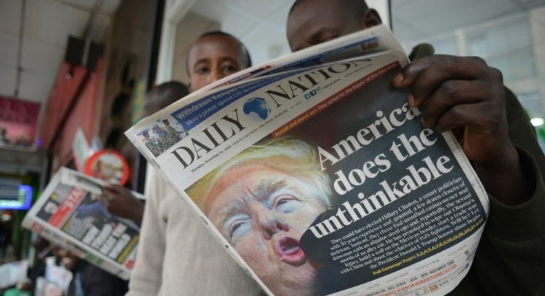 The front page of a Kenyan daily newspaper, Daily Nation.