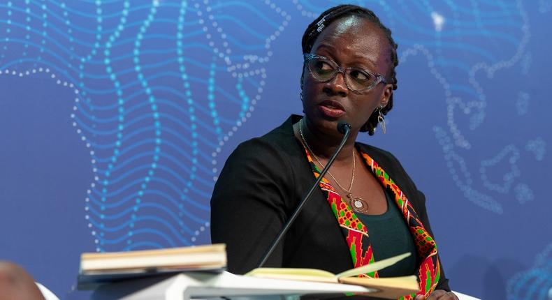 Angela Oduor Lungati, executive director, Ushahidi, South Africa speaking about gender equality at the World Economic Forum  in Davos, May 25, 2022