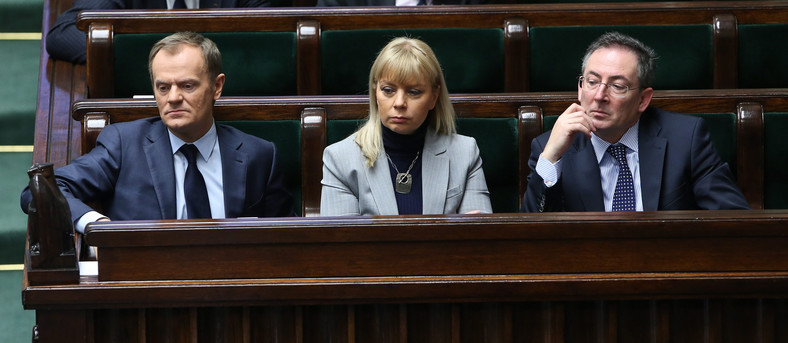 Posiedzenie Sejmu w 2014 r. Od lewej Donald Tusk, Elżbieta Bieńkowska i Bartłomiej Sienkiewicz