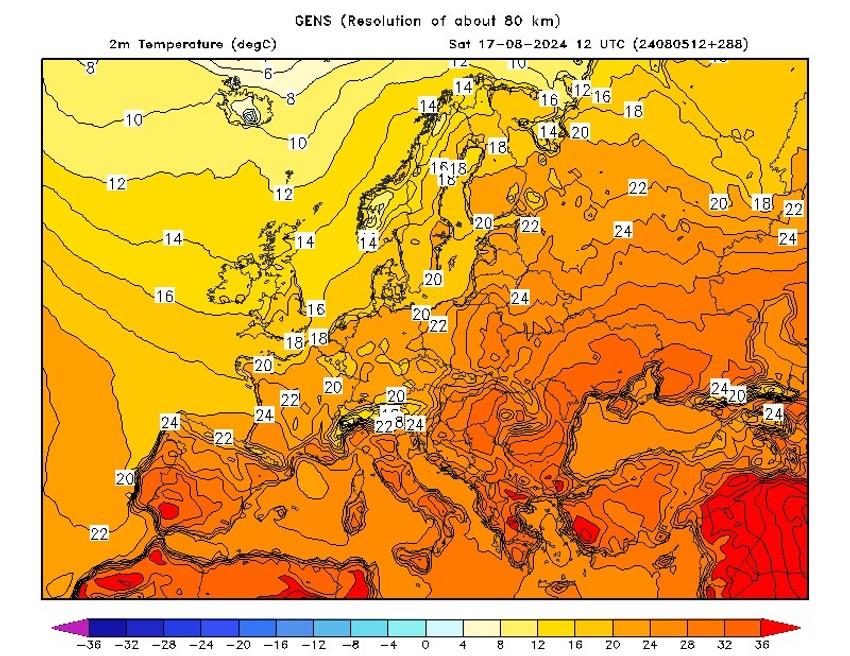 Mapa za 17. avgust, pred pad temperature sa 40 na 35 stepeni