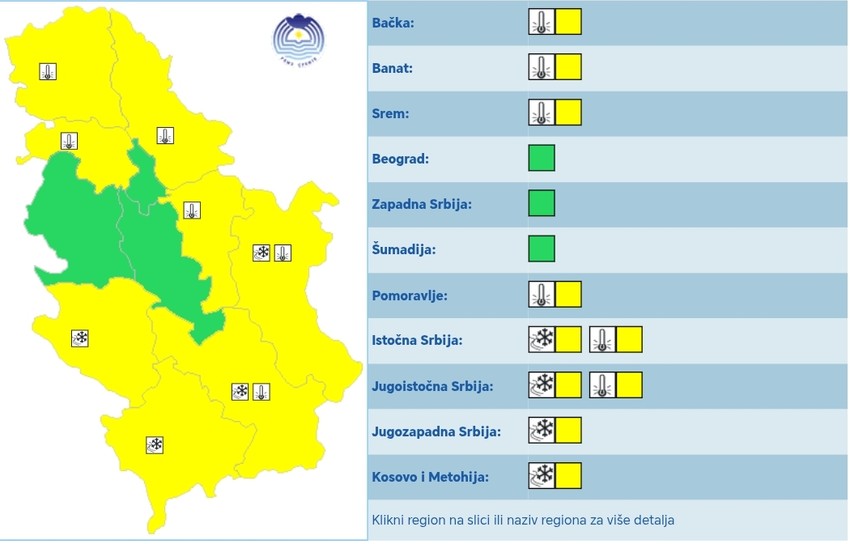 Meteoalarm za sredu