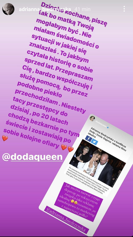 Adrianna Biedrzyńska przeprasza Dodę