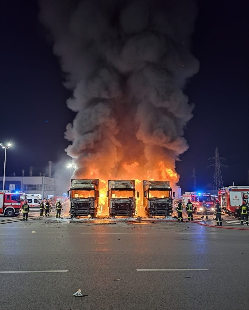 Kamióny zachvátili plamene.