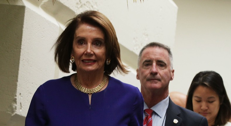 WASHINGTON, DC - MAY 22: U.S. Speaker of the House Rep. Nancy Pelosi (D-CA) leaves after a House Democrats meeting at the Capitol May 22, 2019 in Washington, DC. Speaker Pelosi held the meeting with her caucus to address the growing pressure for an impeachment inquiry of President Donald Trump. (Photo by Alex Wong/Getty Images)