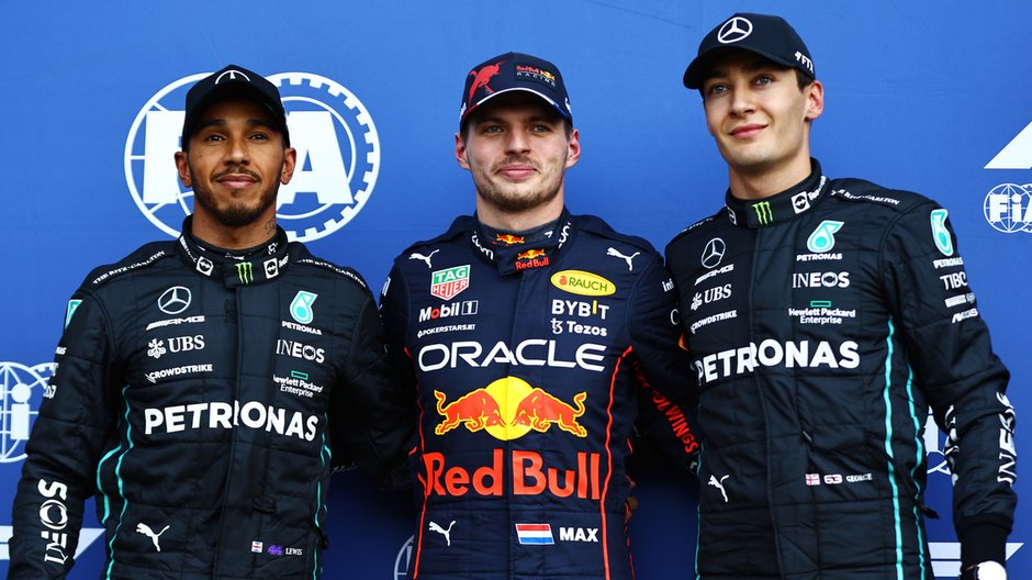 Lewis Hamilton, Max Verstappen i George Russell