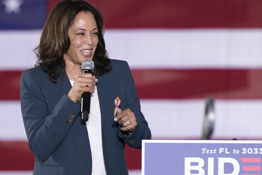 Demokratyczna kandydatka na urząd wiceprezydenta, sen. Kamala Harris. Nowością w tegorocznych prawyborach Partii Demokratycznej było uczestnictwo aż trzech kandydatów na prezydenta pochodzenia azjatyckiego – Andrew Yanga, Tulsi Gabbard i senatorki Kamali Harris, która ma korzenie między innymi indyjskie