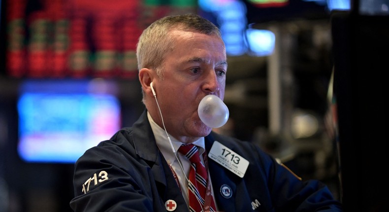 A stock trader at work at the New York Stock Exchange on February 24, 2020.Johannes Eiselle/Getty Images