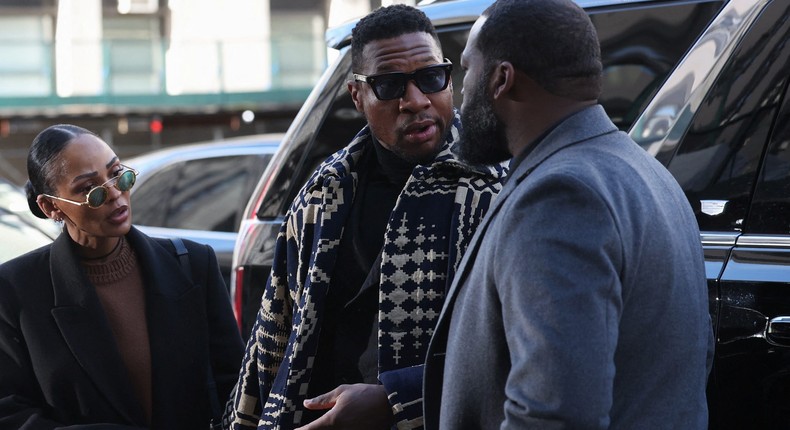 Actor Jonathan Majors arrives at his Manhattan sentencing with girlfriend Meagan Good.Shannon Stapleton