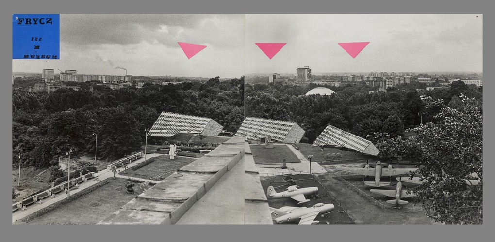 Władysław Frycz Propozycja zagospodarowania otoczenia wokół Muzeum Narodowego – projekt nowych pawilonów muzealnych na skarpie wiślanej, 1971 kolaż, fotografia, druk, papier na sklejce, 50 × 110 cm,  Muzeum Narodowe w Warszawie