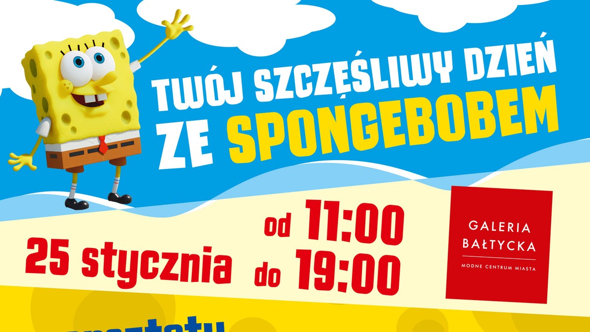 Premiera filmowych przygód kochanego przez dzieci (i dorosłych) na całym świecie SpongeBoba jest okazją do serii wyjątkowych imprez. Zapraszamy na spotkania ze SpongeBobem – w najbliższy weekend we wrocławskiej Galerii Magnolia (24.01) i gdańskiej Galerii Bałtyckiej (25.01) – od 11 do 19.