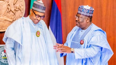 President Muhammadu Buhari and President of the Senate, Dr. Ahmad Lawan. [Twitter/@SPNigeria]