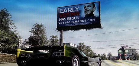 Barack Obama na  wirtualnym billboardzie w grze "Burnout Paradise"