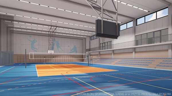 Tak będzie wyglądać pełnowymiarowa sala sportowa (46 x 25 metrów, wysokość 9 metrów) z boiskiem do piłki ręcznej, koszykówki i siatkówki. 