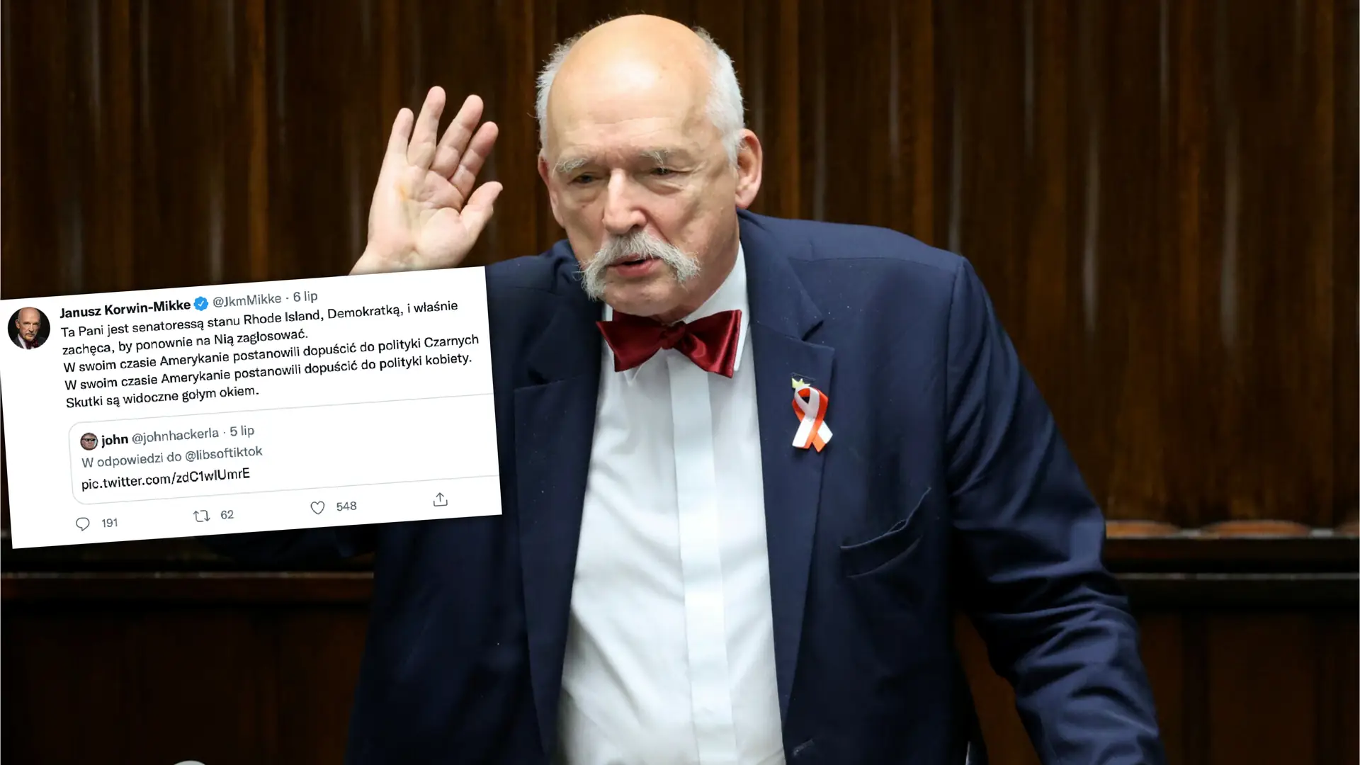 Korwin-Mikke nadal nie może pogodzić się z tym, że kobiety mają prawa wyborcze. Opublikował wpis na Twitterze