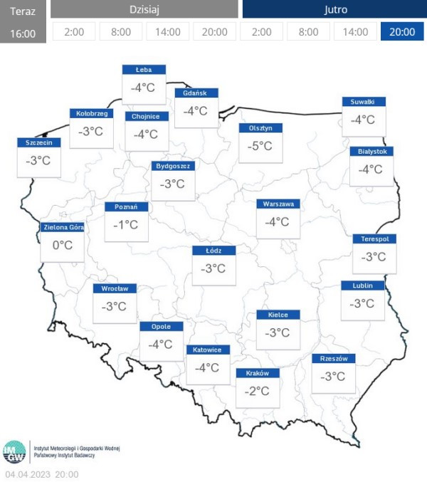 Temperatura odczuwalna. 4 kwietnia godz. 20