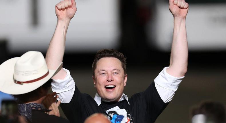 Elon Musk celebrates the successful launch of SpaceX's first manned mission to the ISS in 2020.Joe Raedle/Getty Images