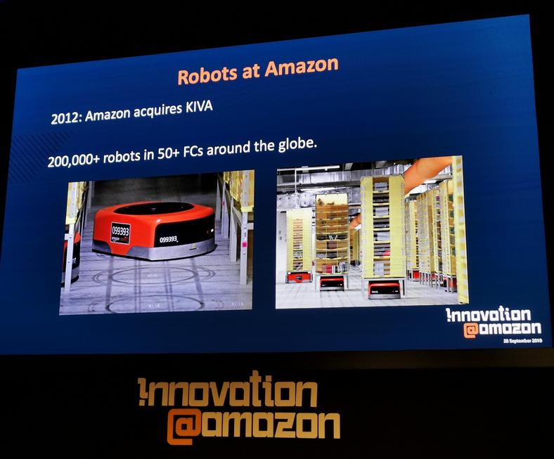 Roboty pracujące w magazynach Amazonu