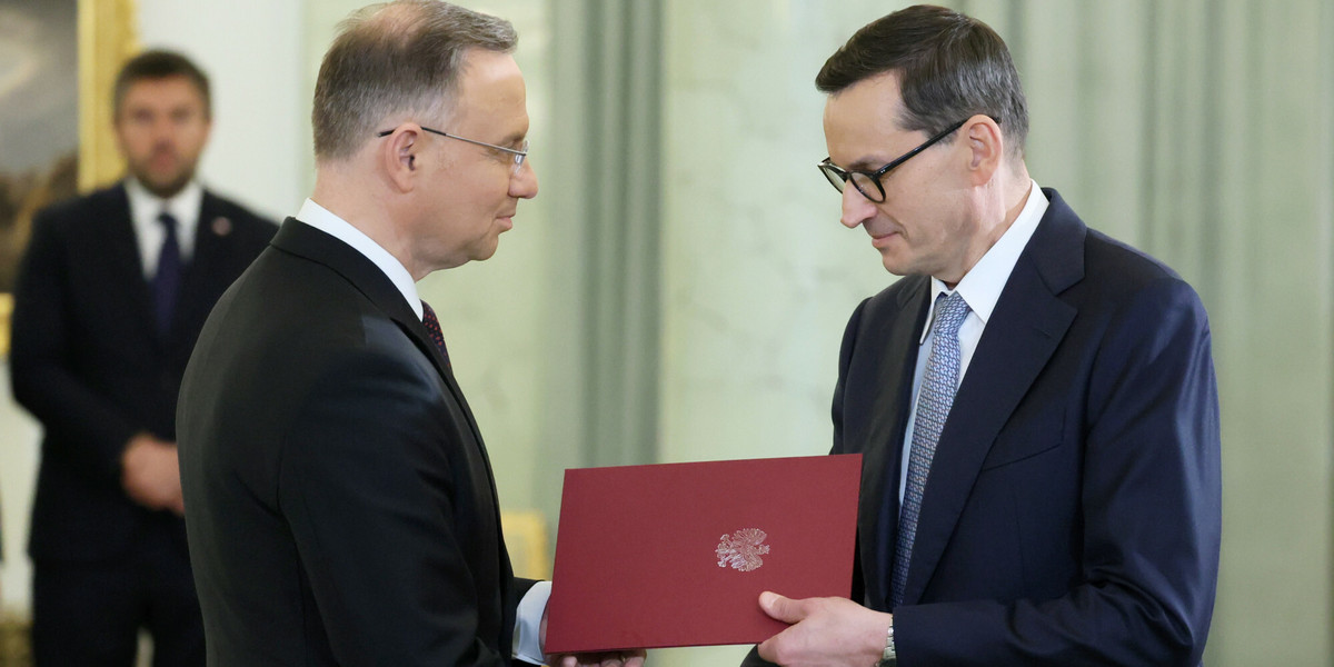 Prezydent Andrzej Duda powierzył misję tworzenia nowego rządu premierowi Mateuszowi Morawieckiemu. 13 listopada 2023 r.