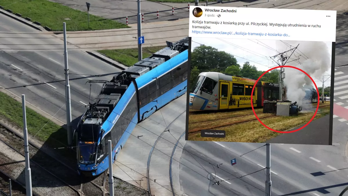 Kolizja kosiarki do trawy z tramwajem (fot. screen: Facebook/wroclawzachodni)