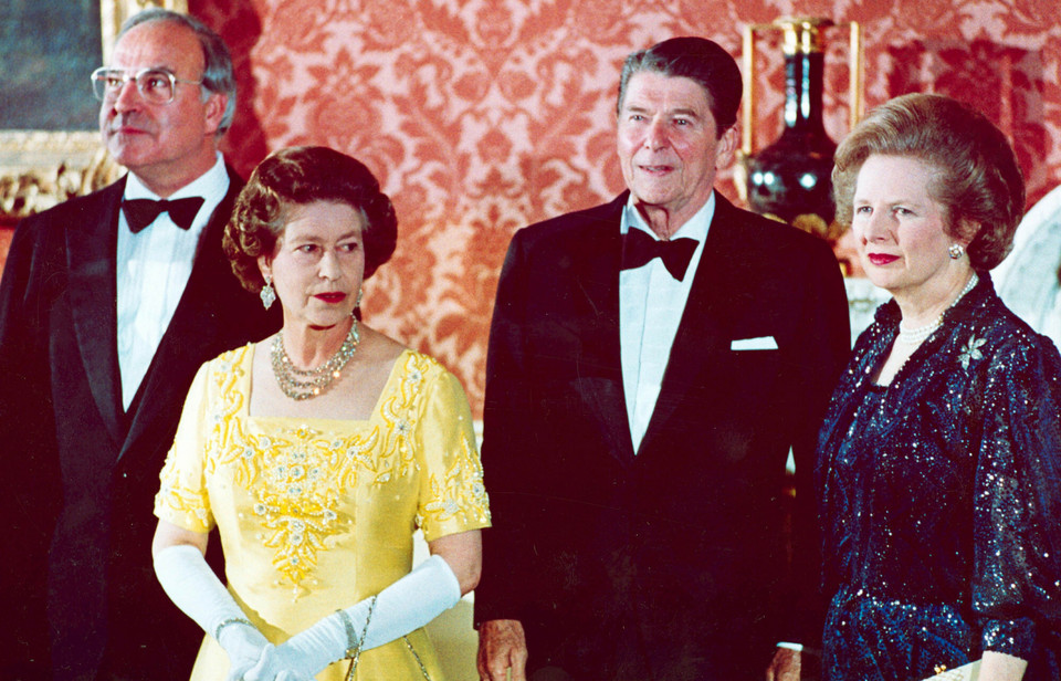 Ronald Reagan i Margaret Thatcher (na zdjęciu z Helmutem Kohlem i Elżbietą II)