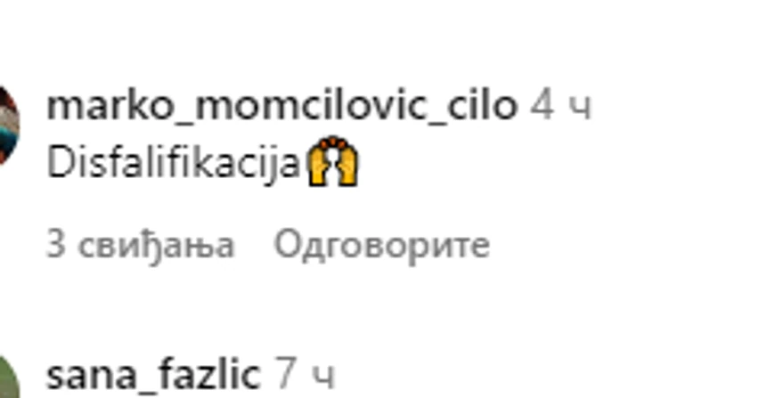 Komentar ispod snimka na Instagramu