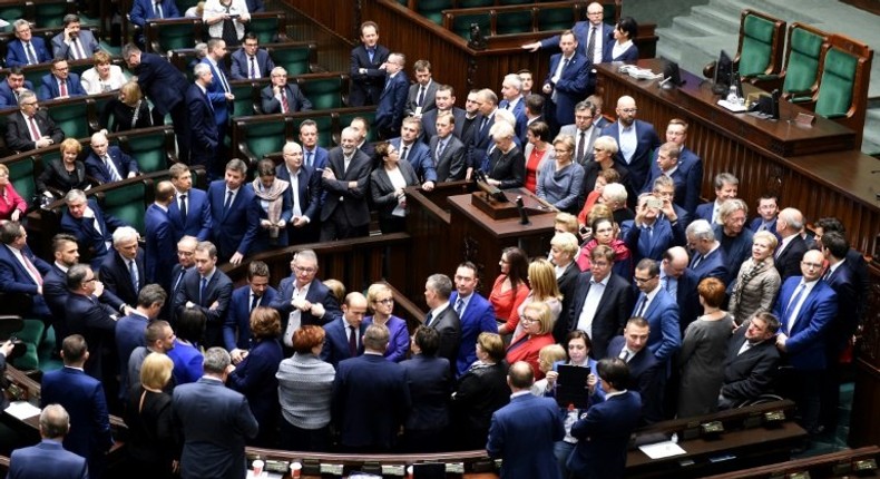 Liberal opposition (Civic Platform) lawmakers are seen before the opening of a new session of Poland's parliament January 11, 2017