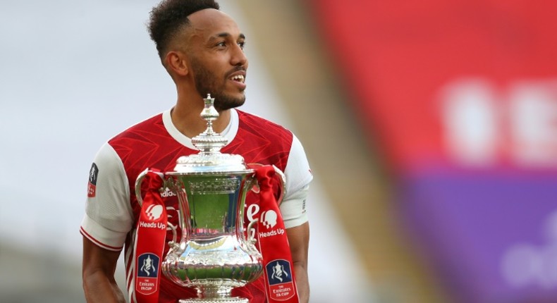 Pierre-Emerick Aubameyang celebrates Arsenal's FA Cup triumph