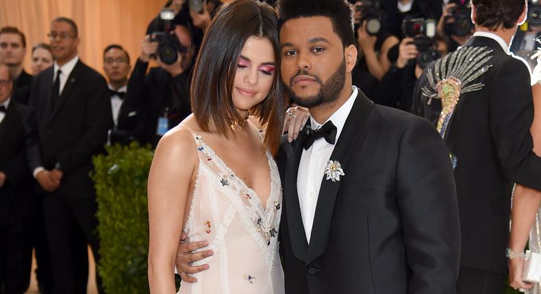 Selena Gomez and The Weeknd show affection at the Met Gala in 2017.Dimitrios Kambouris/Getty Images