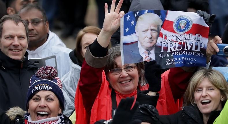Supporters of Donald Trump at the inaugural parade in Washington.