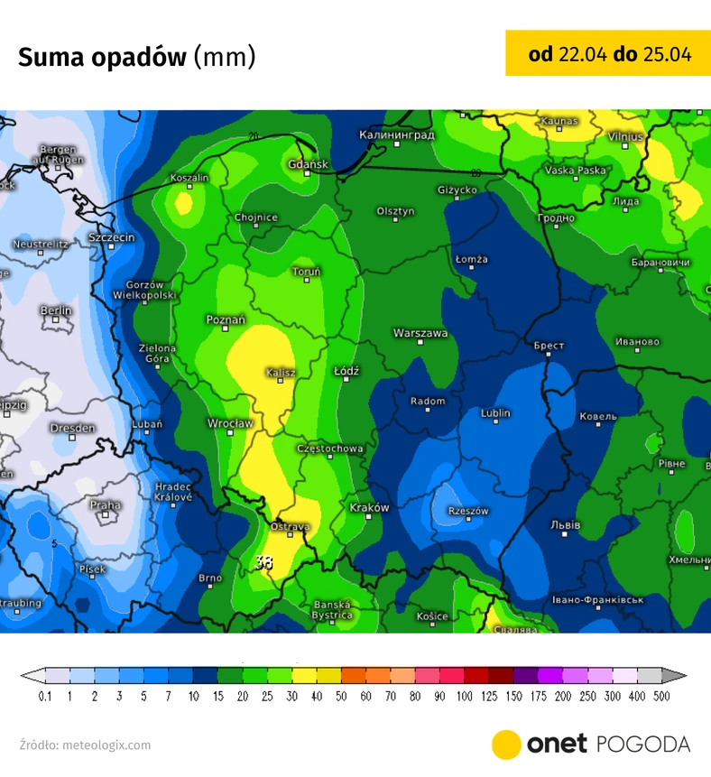 Suma opadów miejscami wyniesie do 30 mm