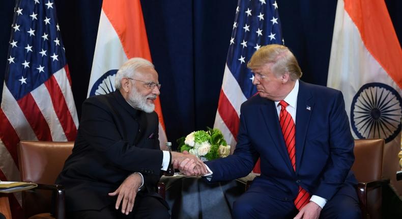 US President Donald Trump and Indian Prime Minister Narendra Modi meeting at the UN Headquarters in New York in September 2019