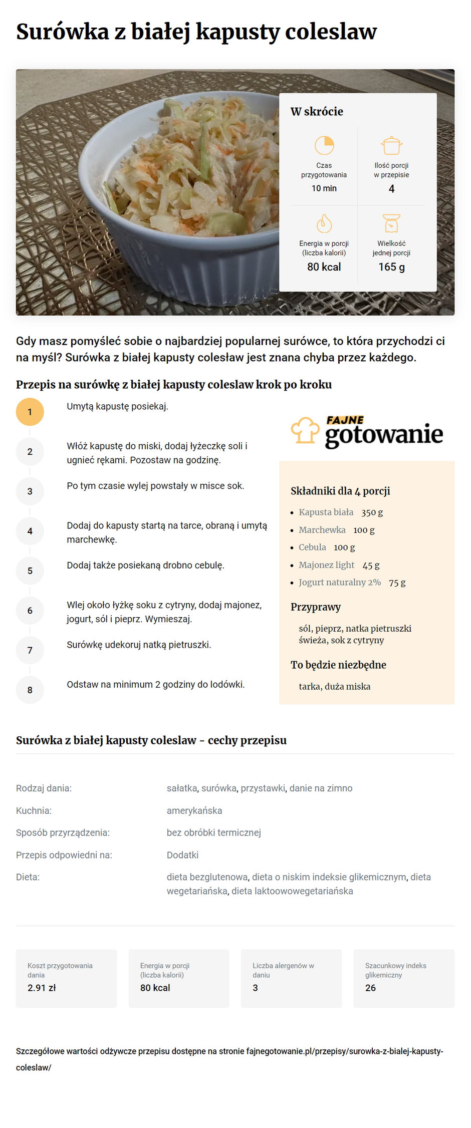 Surówka z białej kapusty coleslaw