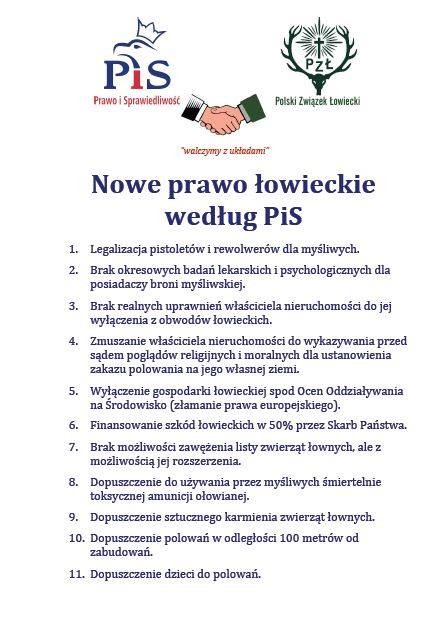 Nowe Prawo Łowieckie wg. PiS (fot. Facebook/Pracownia na rzecz Wszystkich Istot)