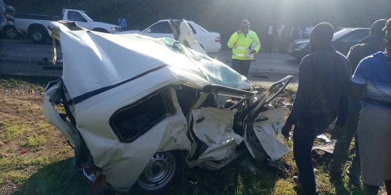 An accident scene along the Kisumu-Kakamega Highway in Vihiga County.