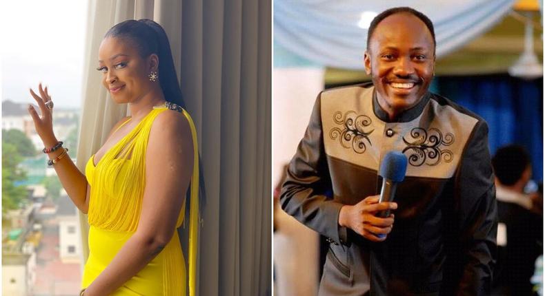 Nollywood actress Etinosa Idemudia has slammed Apostle Johnson Suleiman over bleaching statement credited to him, says his 'side piece' is guilty of it.