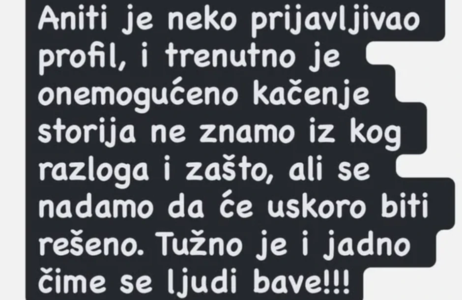 Objava na Anitinom profilu