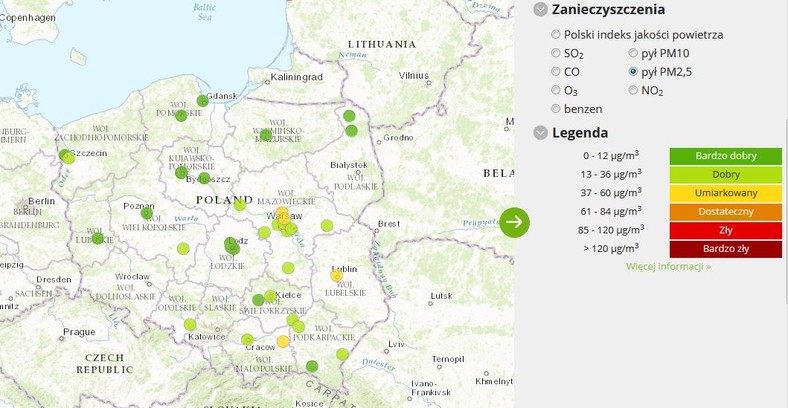 Stężenie pyłu PM2,5 - 2017-03 -20 od godziny 3.00 do godziny 4.00