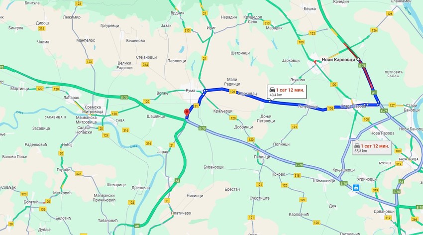 Mapa udesa na auto-putu