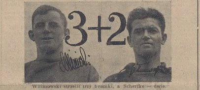 Część gazet pisała o trzech golach Wilimowskiego i dwóch Scherfkego.