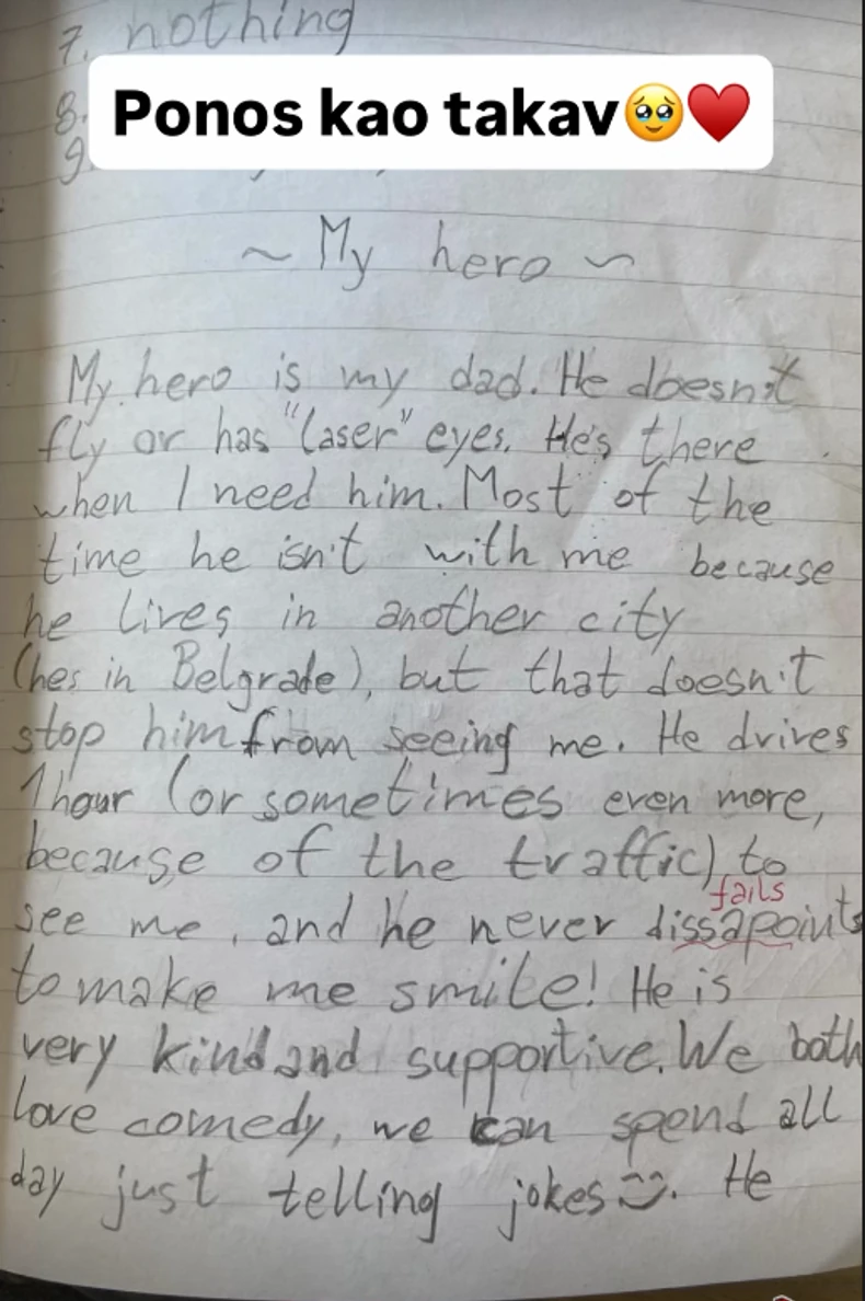 Aleksandar Radojičić podelio ćerkin sastav posvećen njemu