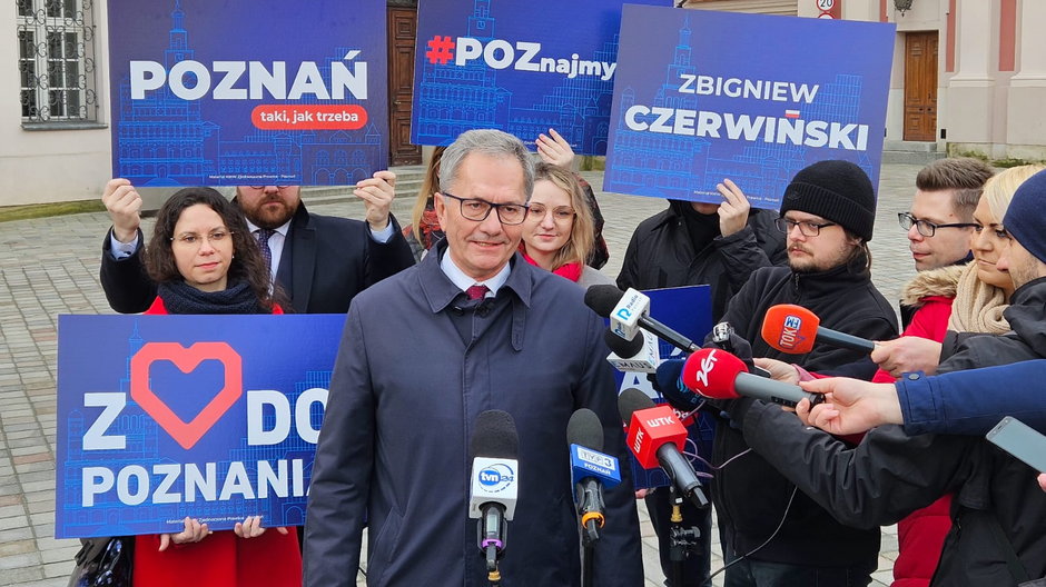 14 lutego 2024 r., radny PiS Zbigniew Czerwiński ogłasza swój start w wyborach na prezydenta Poznania