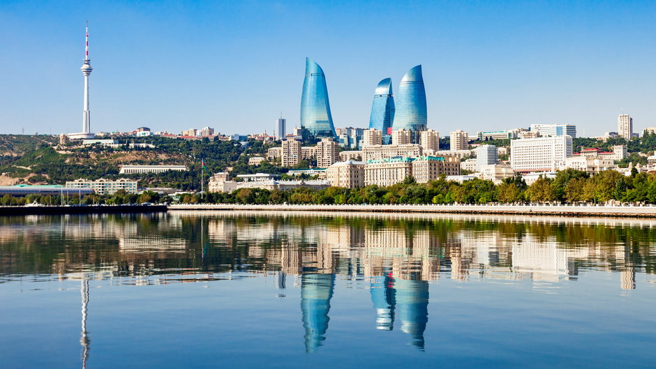 Panorama miasta Baku. Baku jest stolicą i największym miastem Azerbejdżanu