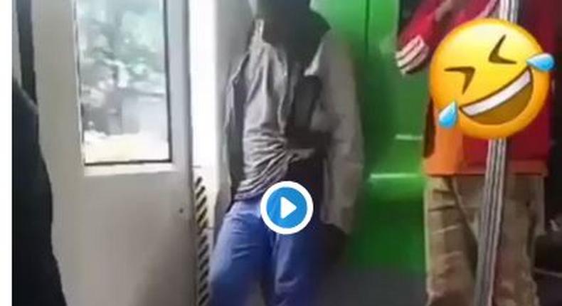 Train passenger dozes off, tumbles down hilariously