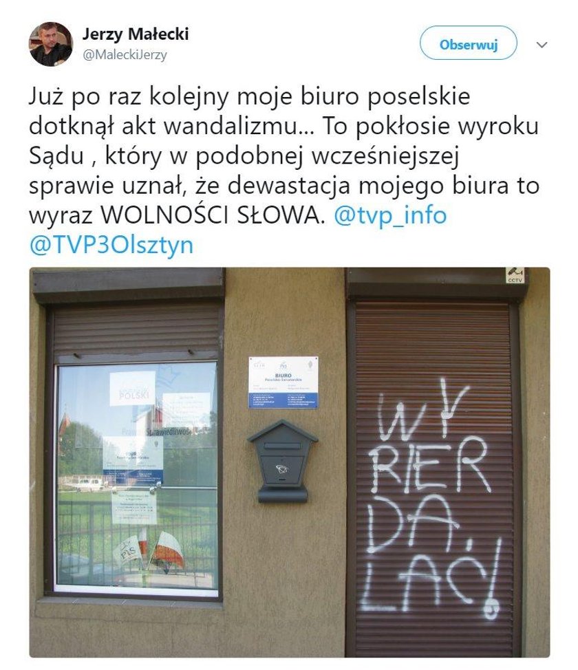 Atak na biuro posła PiS. Wulgarny napis