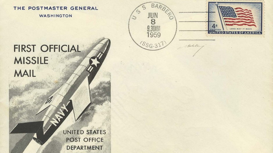 Kartka pocztowa wystrzelonej z USS Barbero 8 czerwca 1959 r.