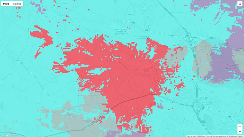 Mapa zasięgu 5G w Plusie - Bysewo