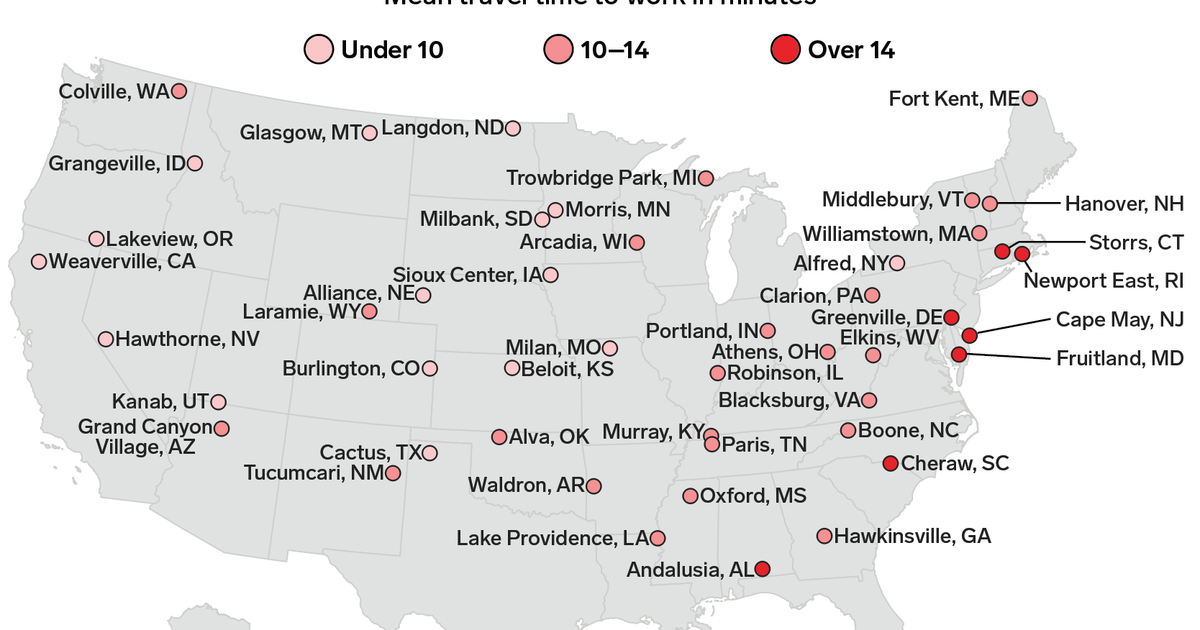 Here's the town in every US state with the shortest average commute to ...
