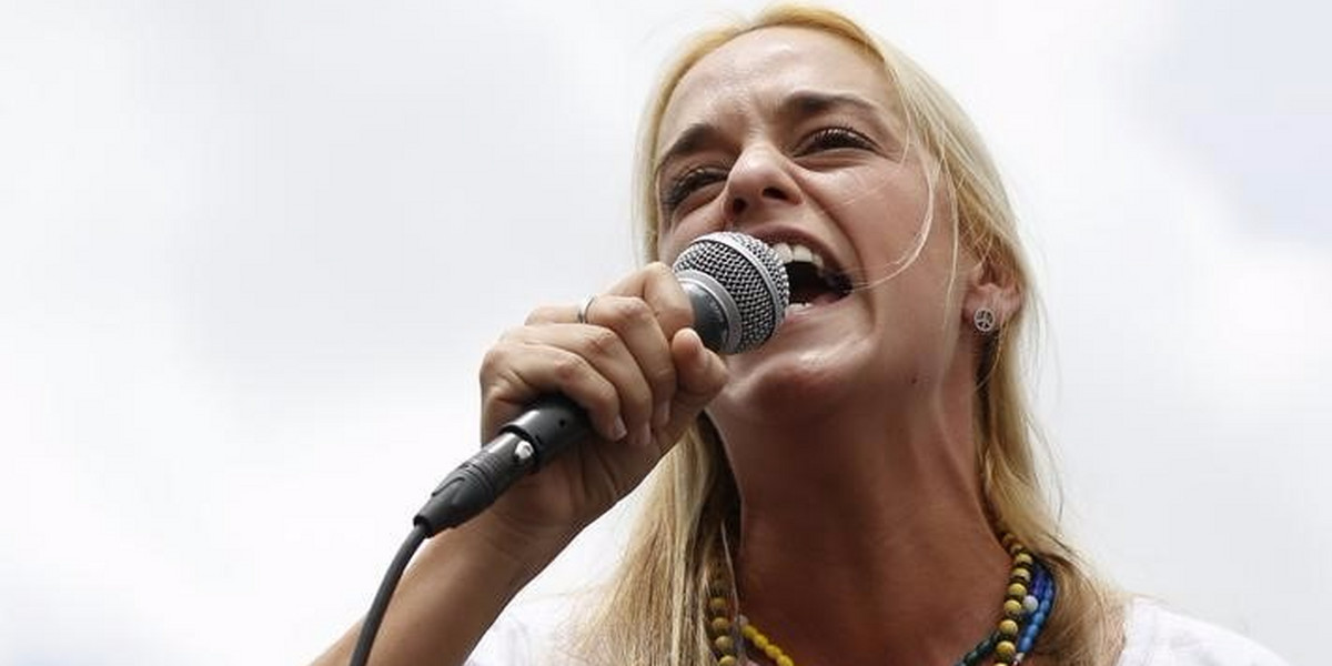 Tintori, wife of jailed opposition leader Leopoldo Lopez, speaks during a rally against Venezuelan President Nicolas Maduro's government and in to support of Lopez, in Caracas