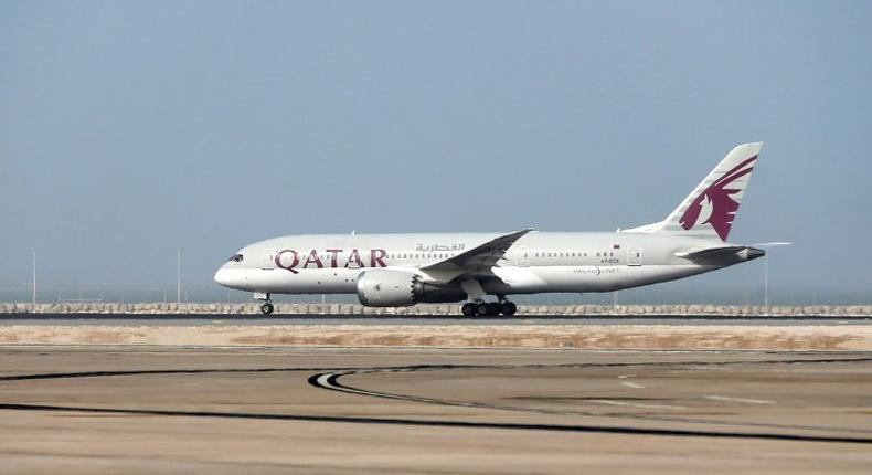 A file photo from July 20, 2017 shows a Qatar Airways plane on the runway at Hamad International Airport in Doha